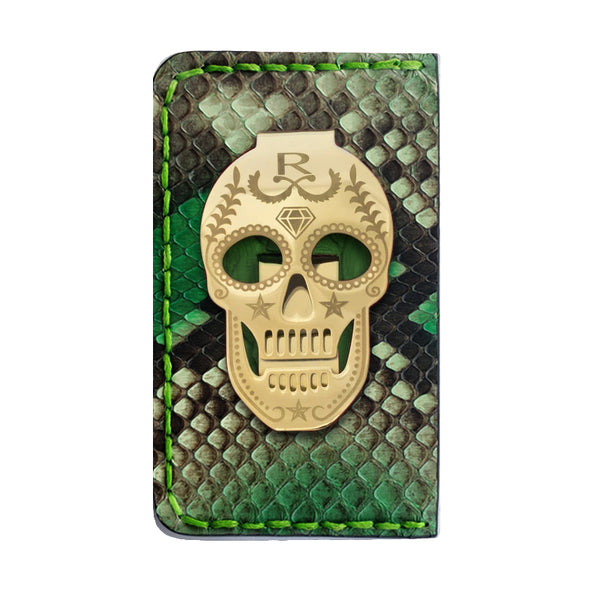 Rayal Natural Green Snake Skin Card Holder with Money Clip