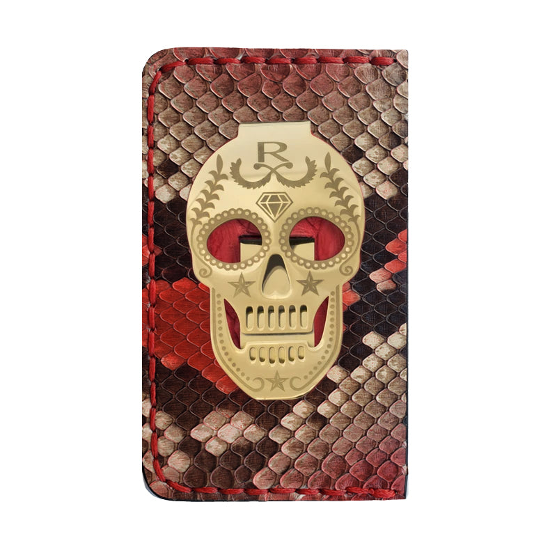 Rayal Natural Red Snake Skin Card Holder with Money Clip