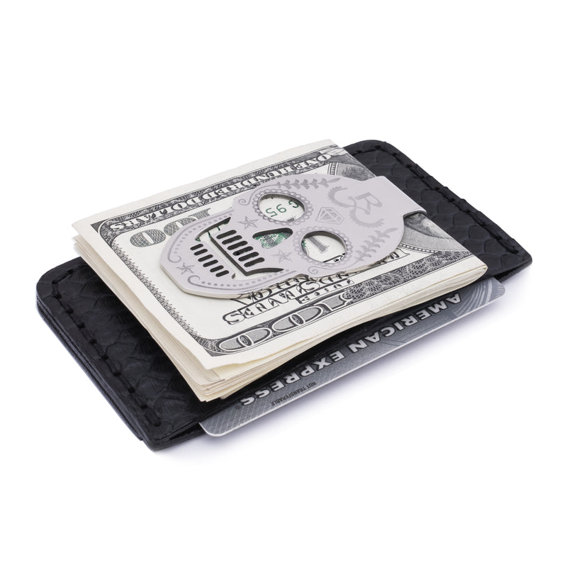 Rayal Black Snake Skin Card Holder with Silver Money Clip