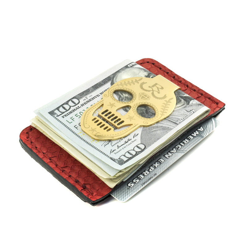 Rayal Red Snake Skin Card Holder with Money Clip