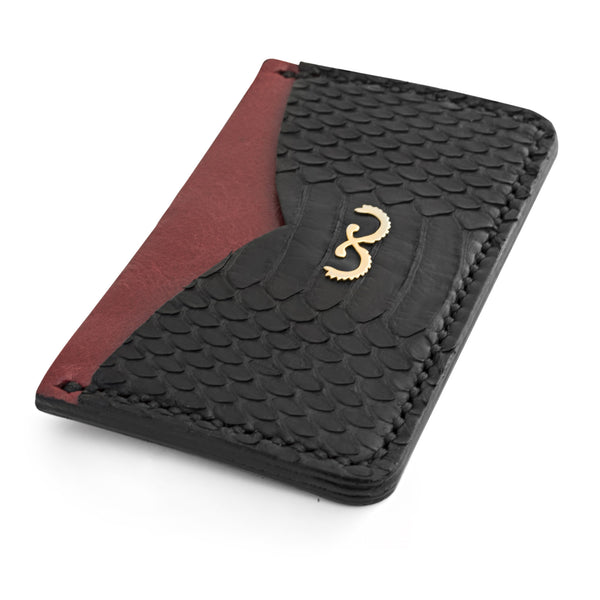 Black Snake Skin Card Holder with Money Clip - Red Middle Pocket