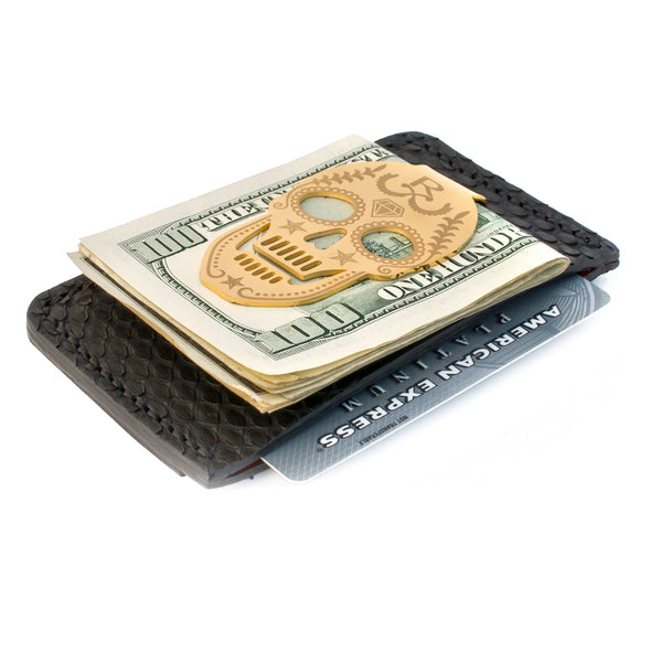 Rayal Black Snake Skin Card Holder with Money Clip