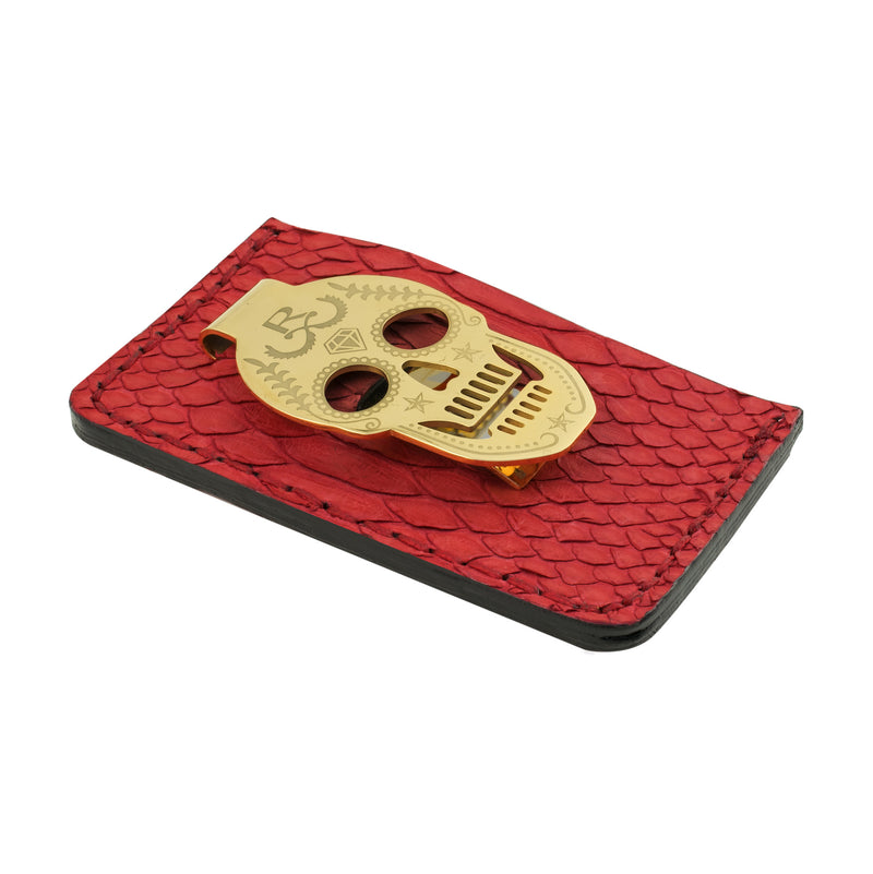 Rayal Red Snake Skin Card Holder with Money Clip